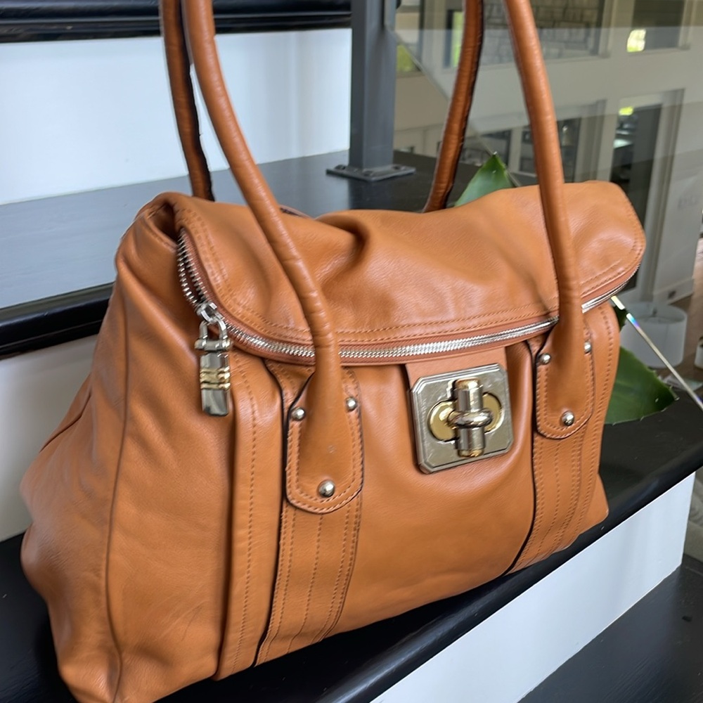 B. Makowski, oversized, genuine, leather shoulder handbag purse, travel.